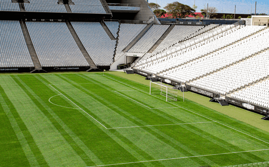 Imagem mostra arena Corinthians antes do clássico Corinthians e Palmeiras