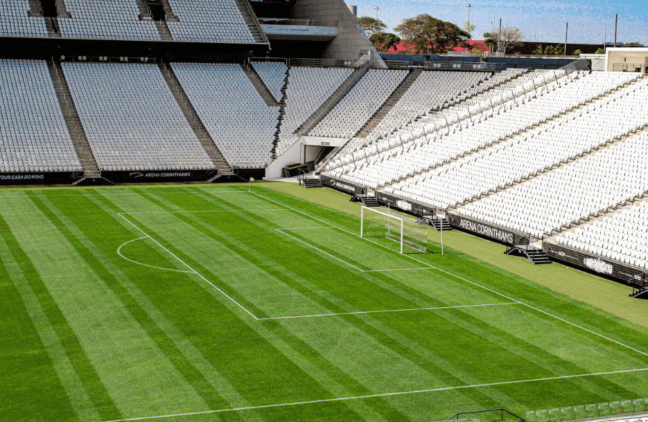 Imagem mostra arena Corinthians antes do clássico Corinthians e Palmeiras