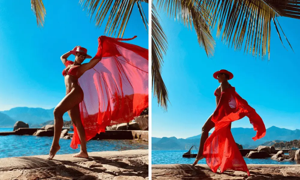 Imagem mostra Juliana Paes com saída de praia e biquíni