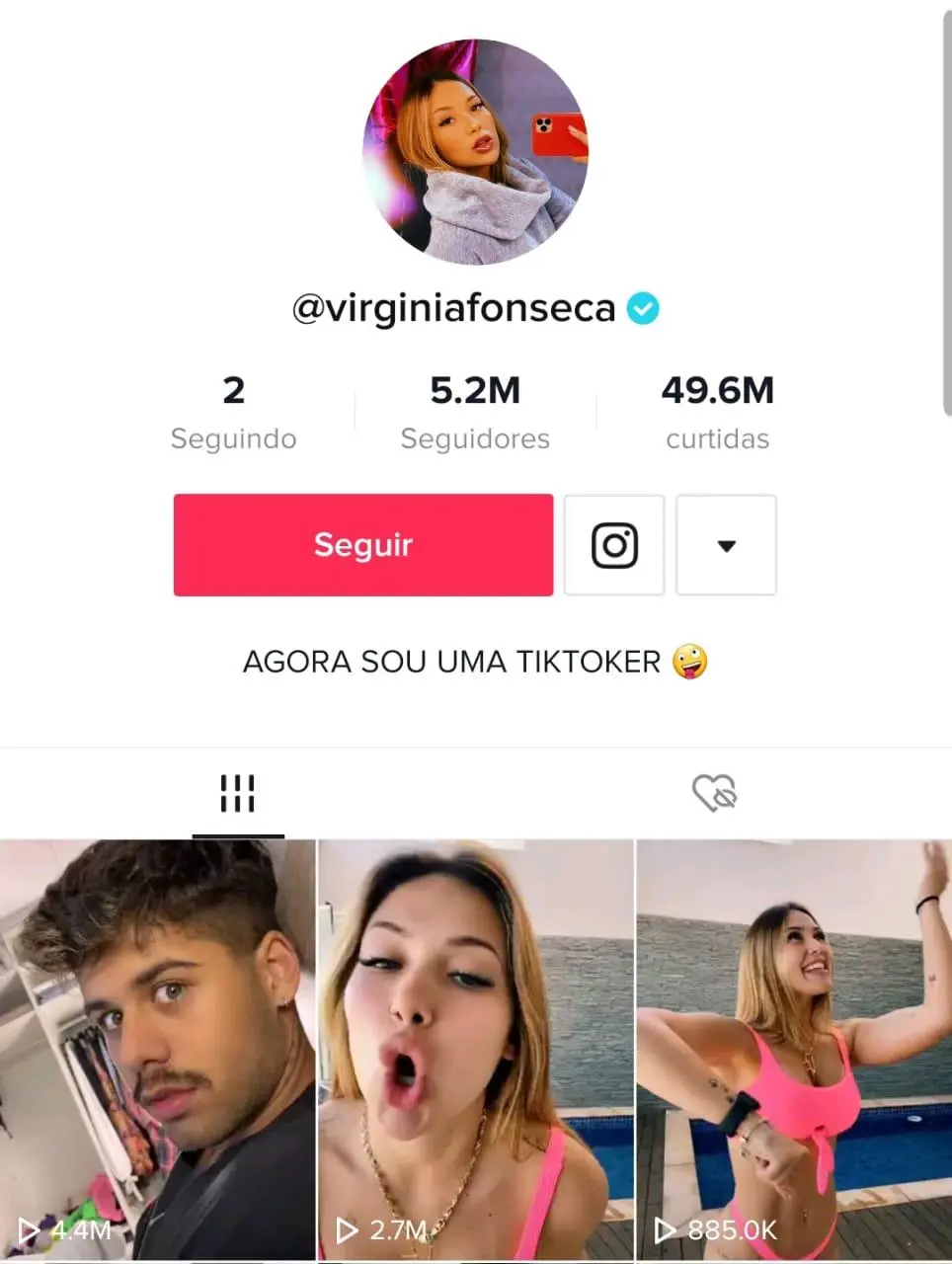 Virginia Fonseca, perfil dela com a foto, ultimos vídeos e a legenda da biografia