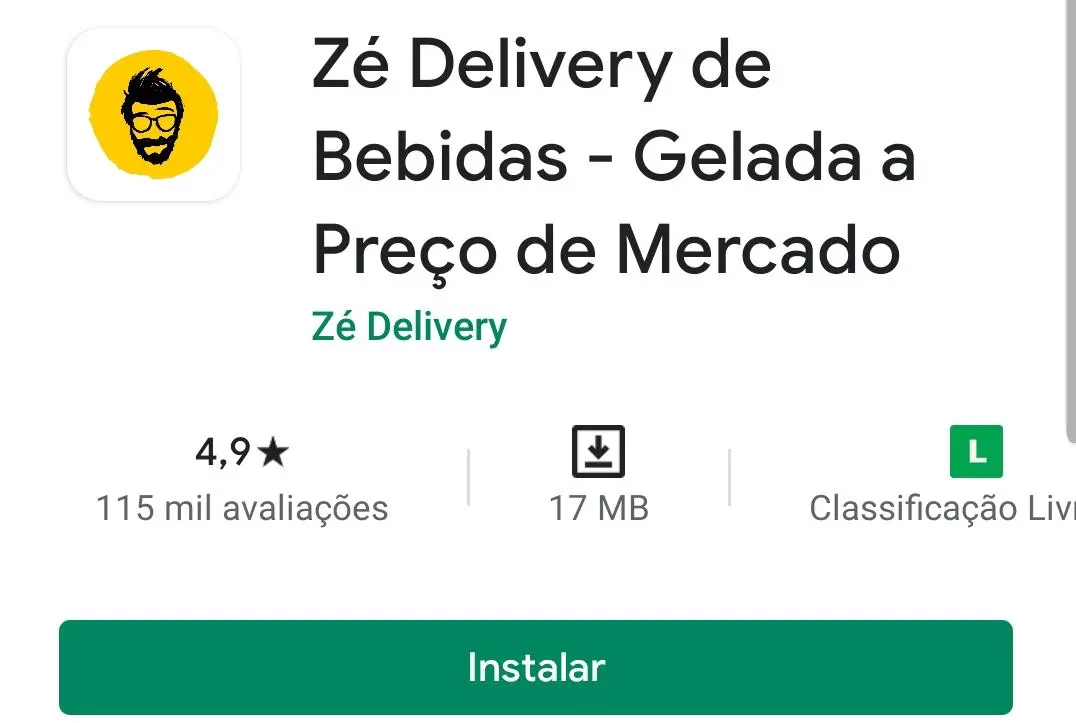 Imagem mostra a pagina do Zé Delivery na Google Play