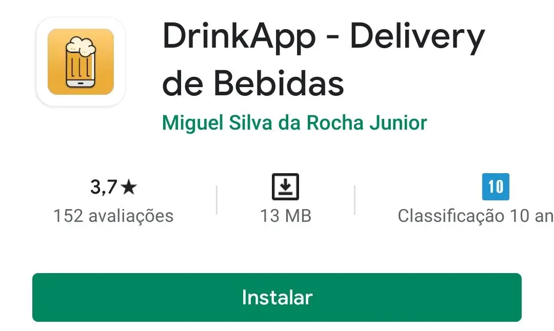 Imagem mostra a pagina do DrinkApp na play store