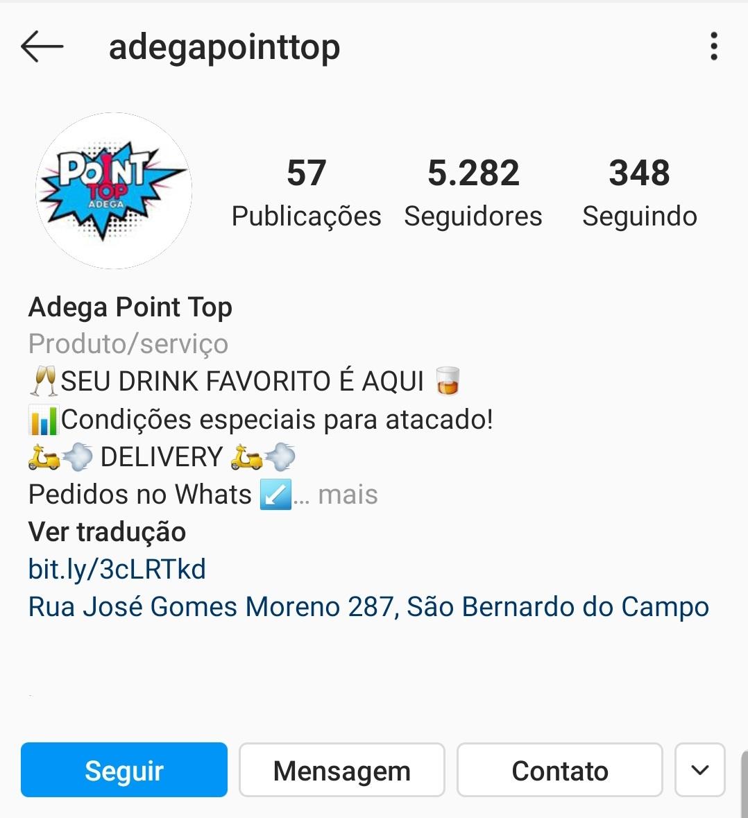 Imagem mostra a Adega Point Top no Instagram