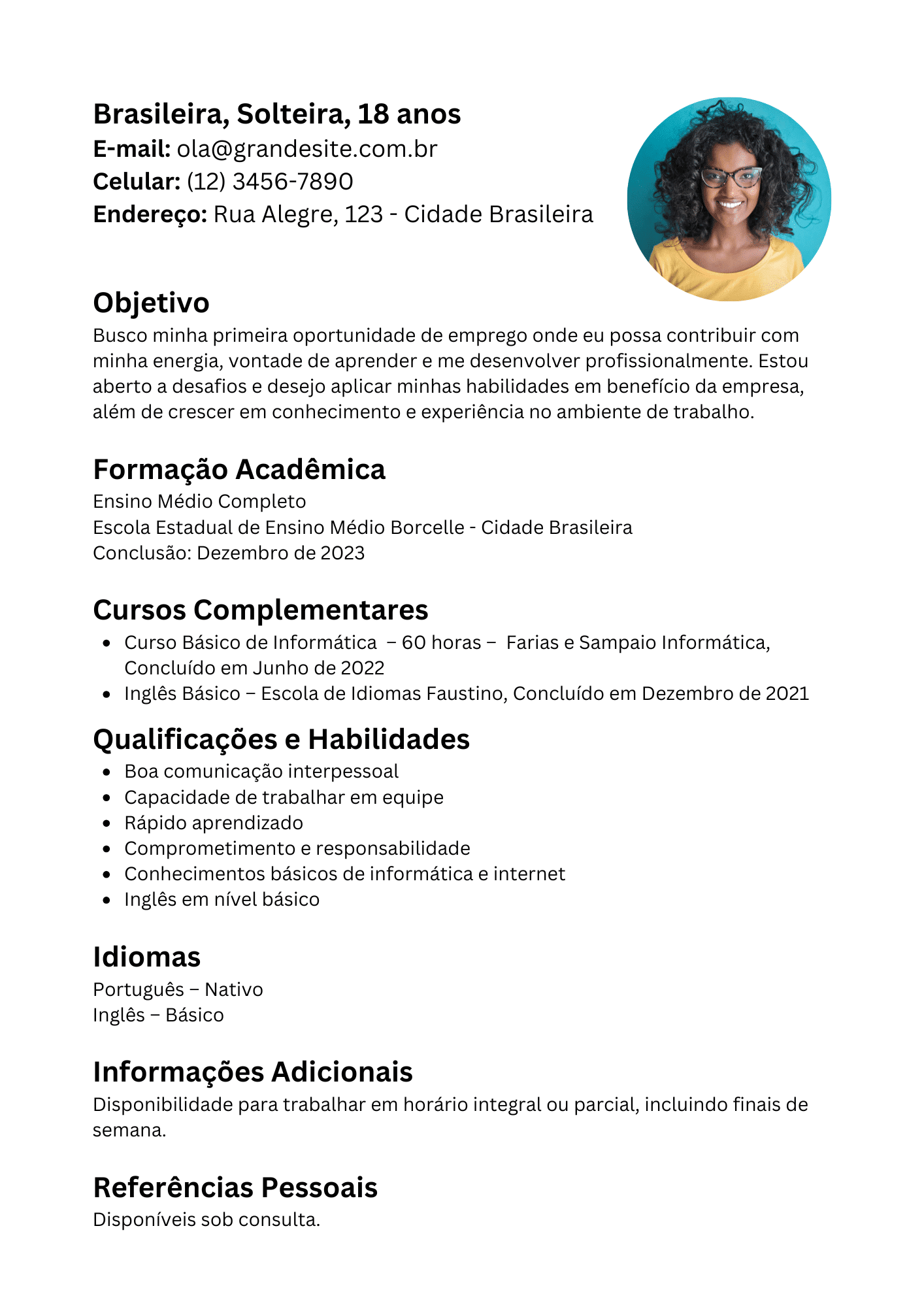 curriculo para o primeiro emprego simples