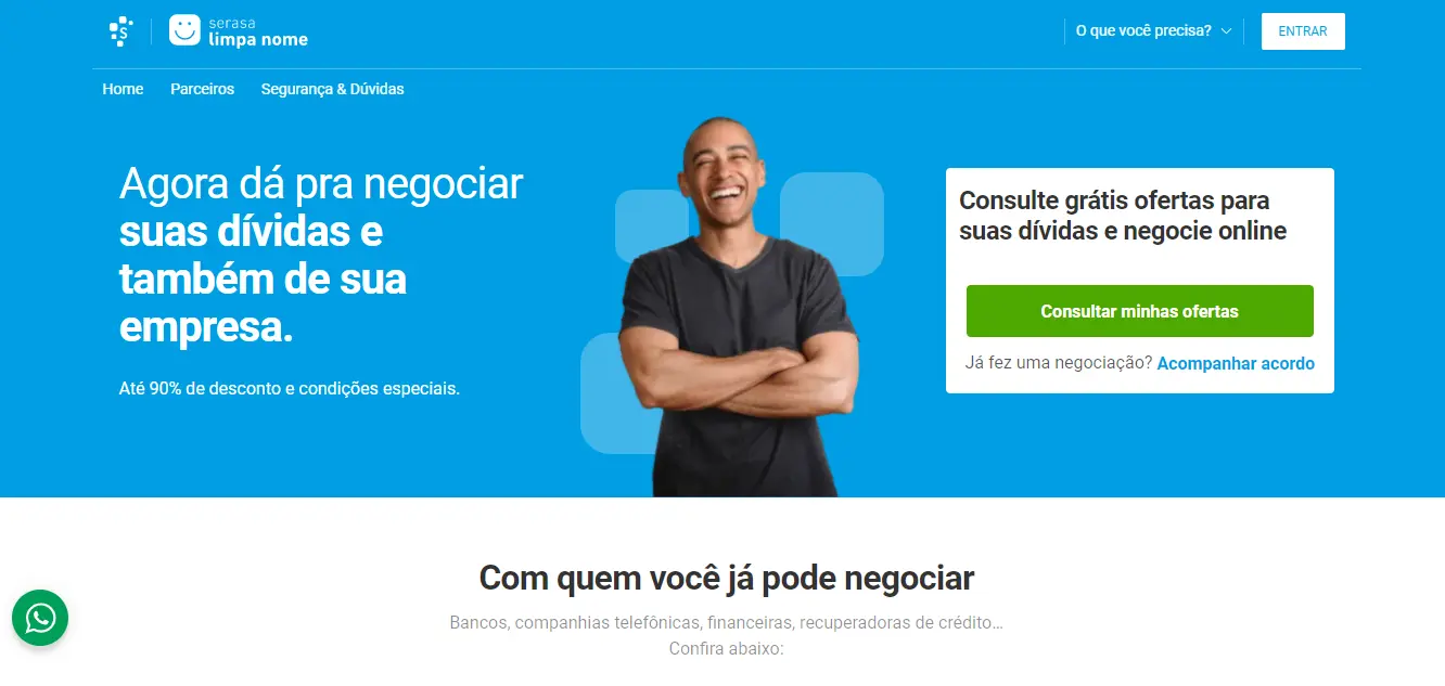 página inicial do site Serasa Limpa Nome