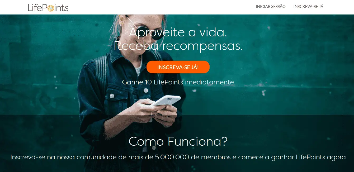 Página inicial do site de pesquisa LifePoints