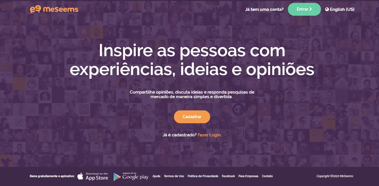 Página inicial do site de pesquisa MeSeems