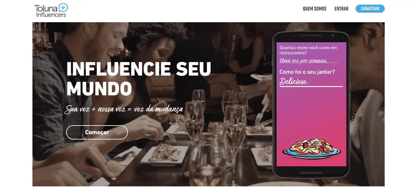 Página inicial do site de pesquisa Toluna