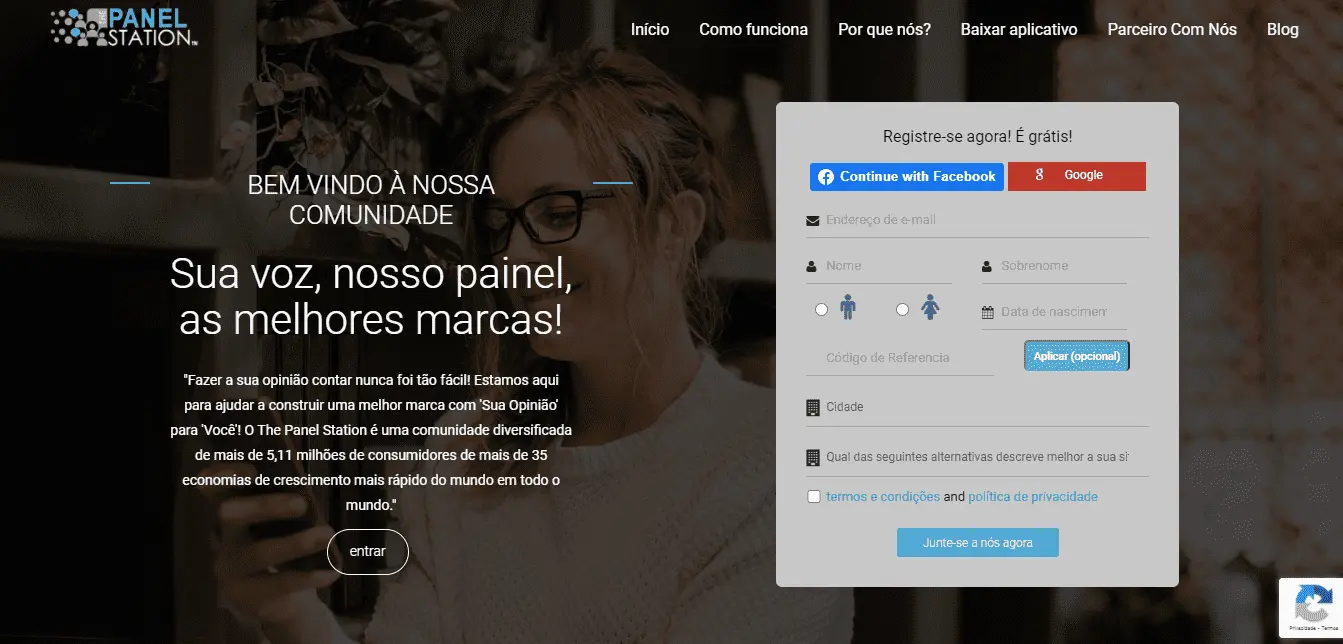 Página inicial do site de pesquisa The Panel Station