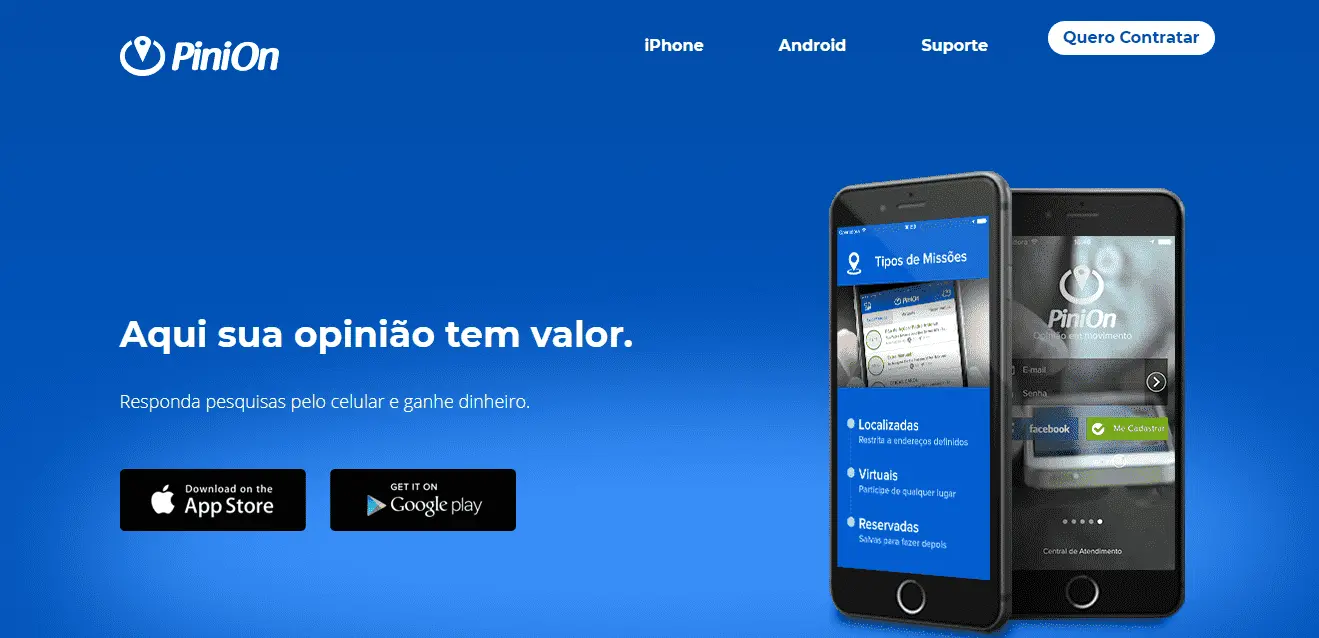 Página inicial do site de pesquisa PiniOn