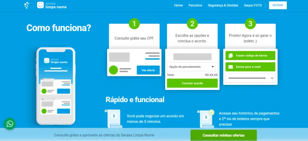 página inicial do Serasa Limpa Nome