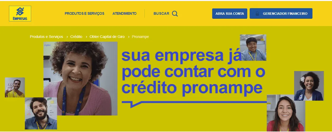 Site Banco do Brasil, para solicitar o Pronampe