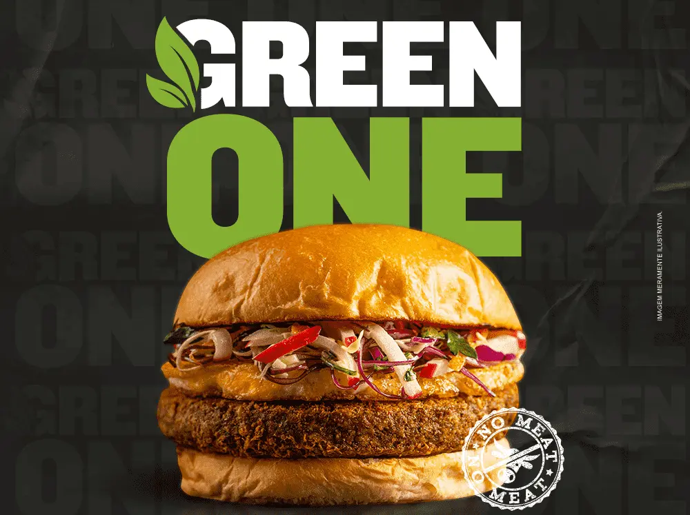 Imagem de propaganda do Green One, sanduíche veggie do Bullguer