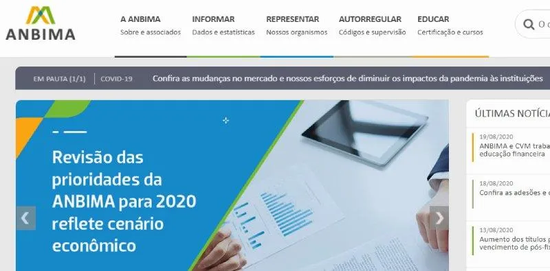 homepage da anbima, associação dos mercados de capitais