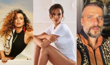 imagem dividida em três com Anitta, Bruna Marquezine e Bruno Gagliasso posados olhando para frente