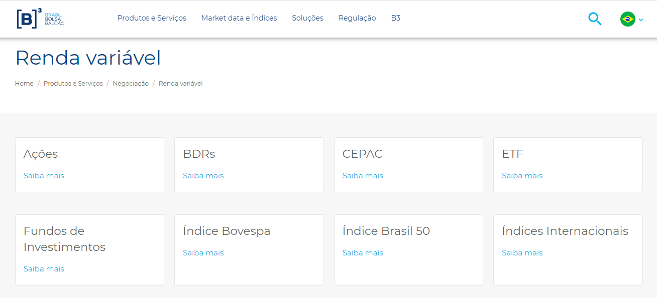 Site da b3, bolsa de valores brasileira