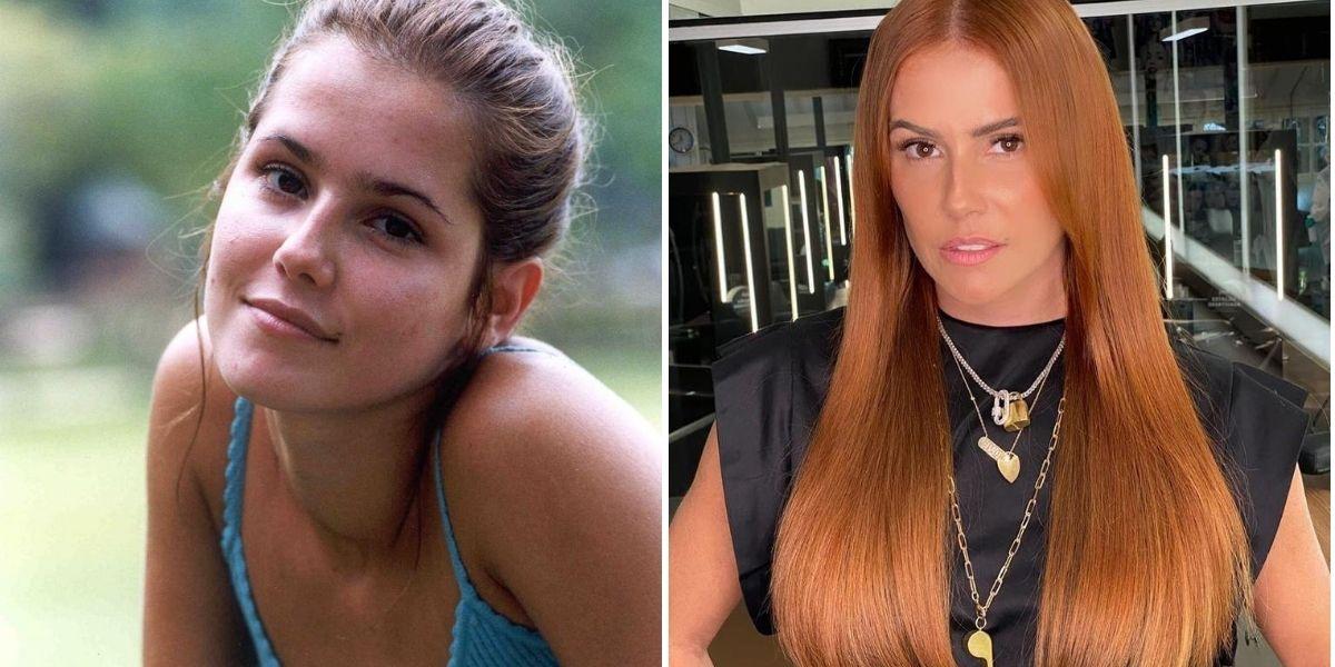 Imagem dividida em duas com deborah secco como íris em laços de família e atualmente