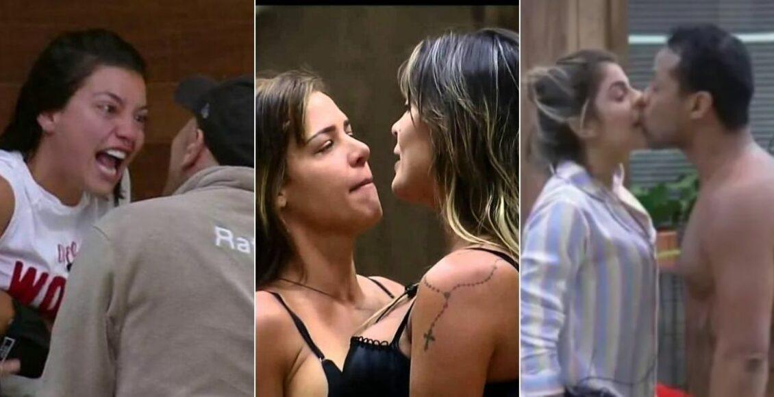 Foto divivida em três com Gabi Prado gritando, Andressa Urach e Deseni Rocha cara a cara, e Phellipe dando um beijo à força em Hariany