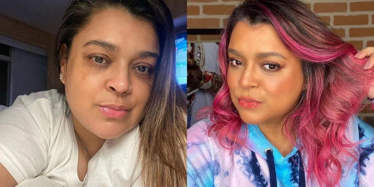 Preta Gil em duas fotos: a primeira morena, e segunda com os cabelos rosa