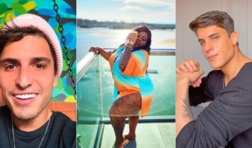 Foto dividida em três com Felipe Prior, Jojo Toddynho e Tiago Ramos posados