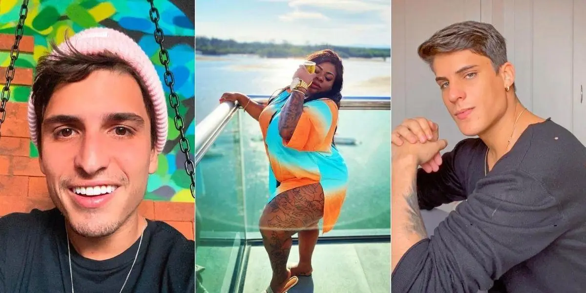 Foto dividida em três com Felipe Prior, Jojo Toddynho e Tiago Ramos posados