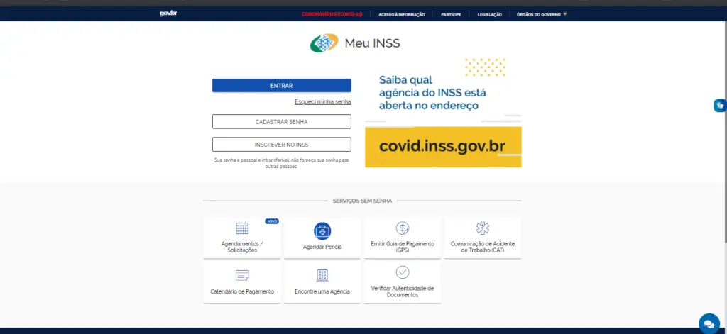 Página inicial Meu INSS