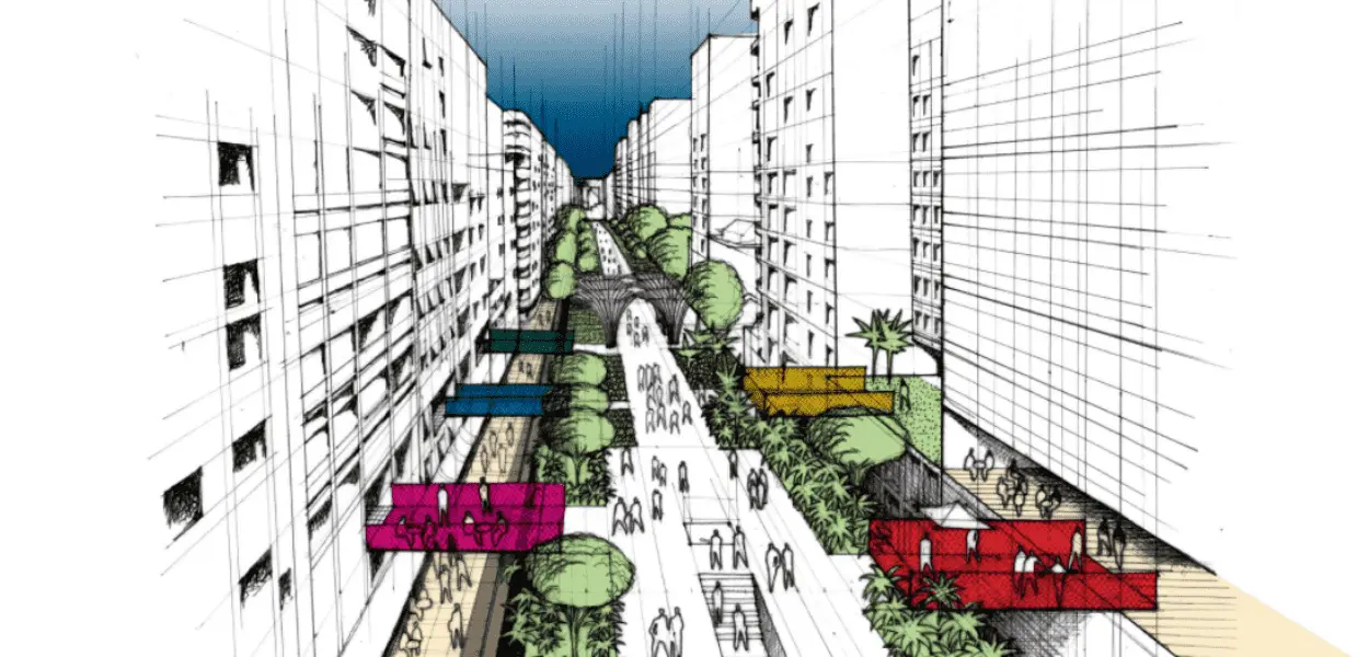 Representação do Minhocão renovado em parque