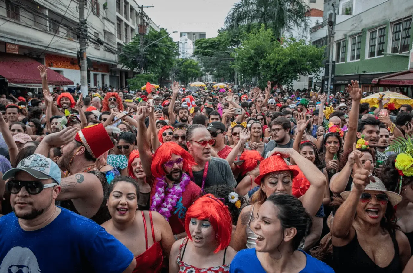 Foto mostra foliões no bloco de rua em São Paulo
