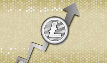 Litecoin: saiba se a criptomoeda é mais rápida e segura que o Bitcoin logotipo do litecoin em uma moeda prateada com seta de gráfico subindo, fundo amarelado