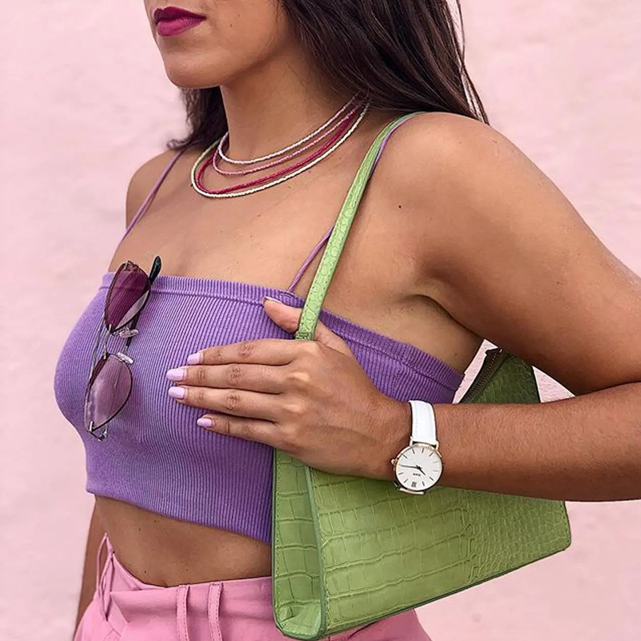 Bolsa baguete verde claro baguete bag colorida