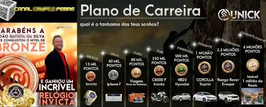 exemplo de premiação de pirâmide Unick, típico de golpe e fraude