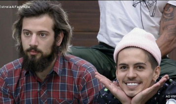 Cartolouco e Biel sentados na sala de A Fazenda 2020