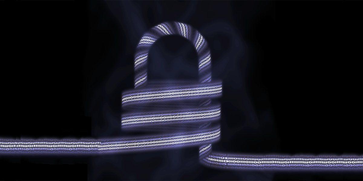 cadeado de criptografia digital com fundo escuro