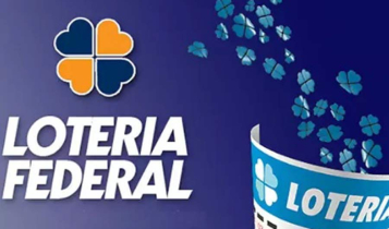 Trevo de quatro folhas em cima no nome Loteria Federal. Ao lado, um volante curvado com diversos trevos pequenos saindo dele