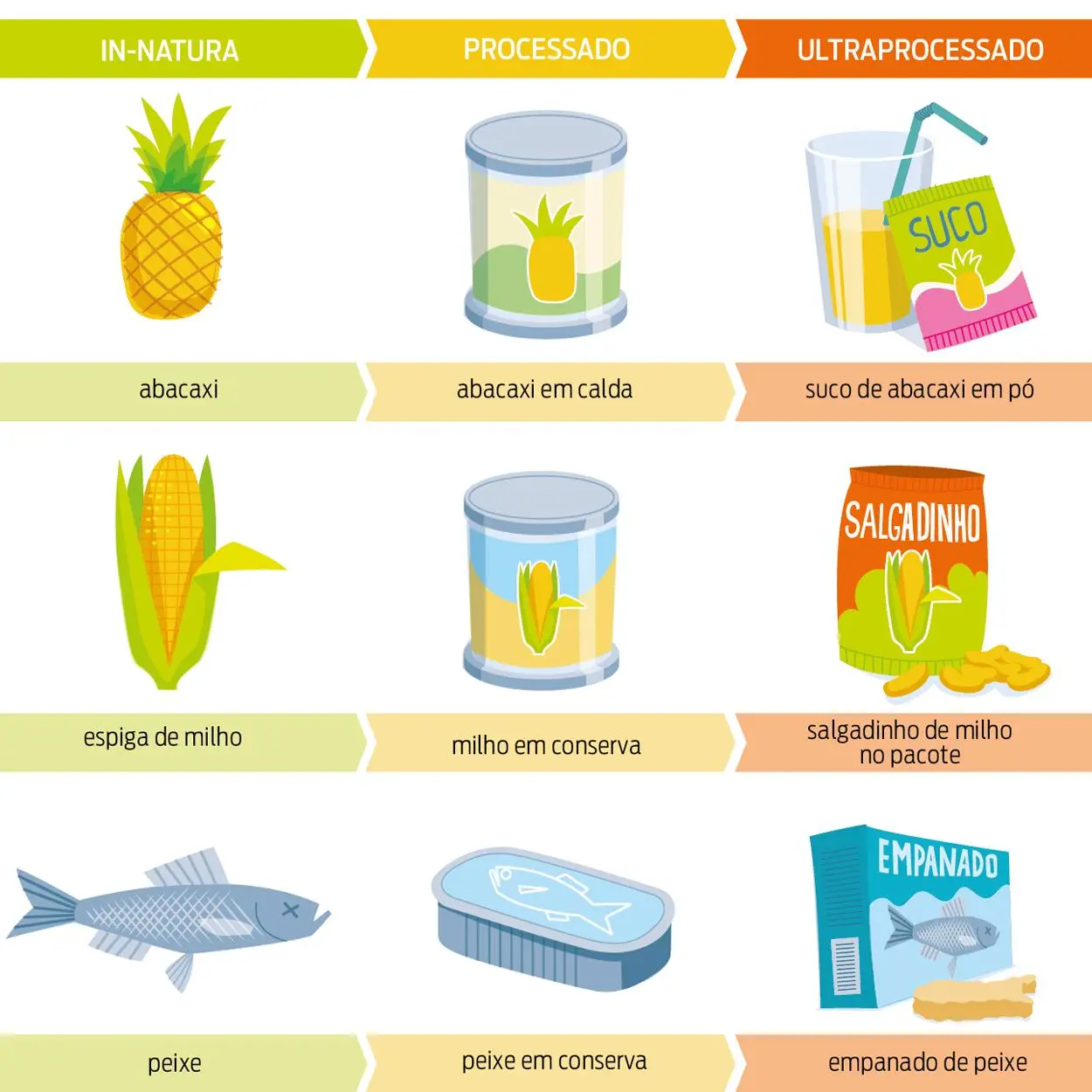 Classificação dos alimentos in natura, processados e ultraprocessados