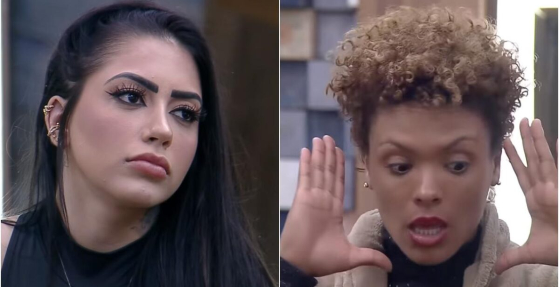 Imagem das participantes MC Mirella e Lidi Lisboa discutindo em A Fazenda 2020