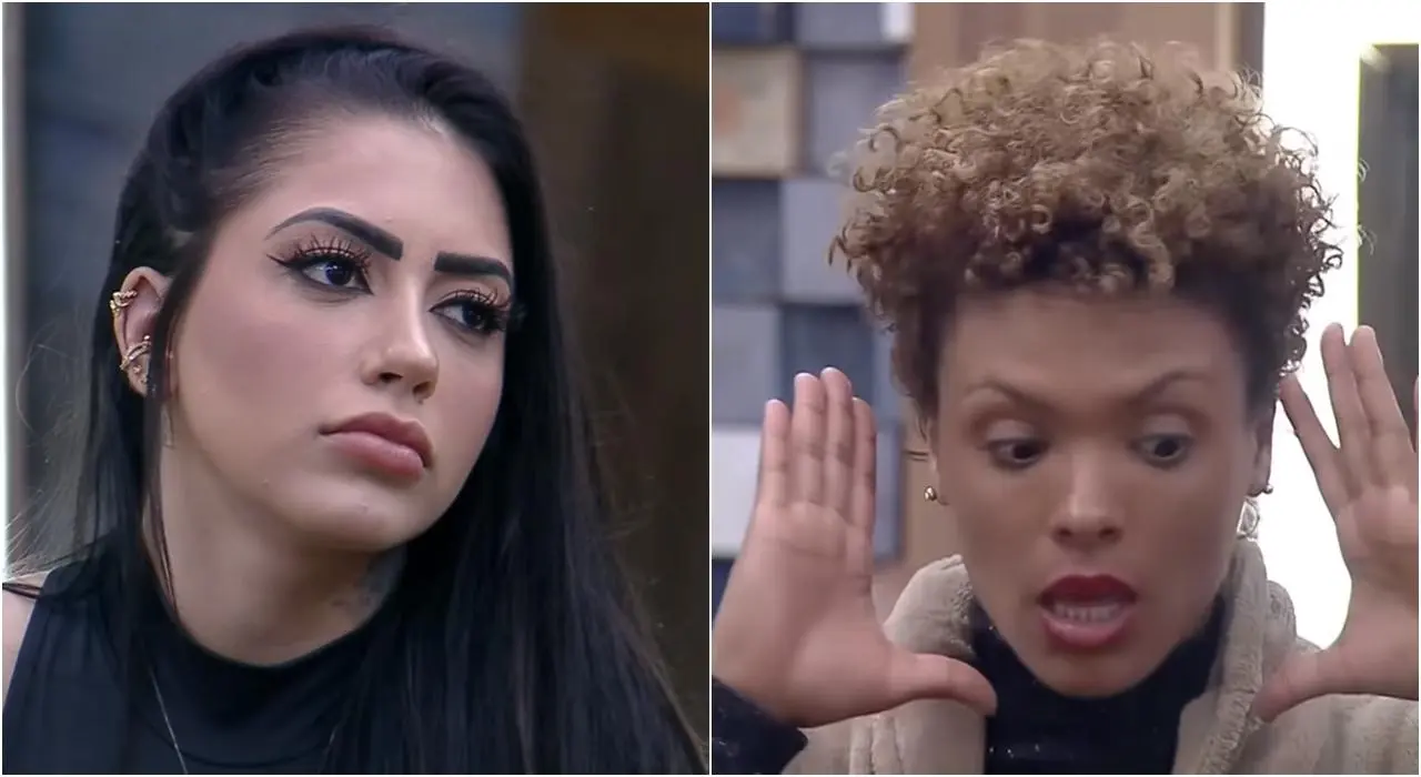 Imagem das participantes MC Mirella e Lidi Lisboa discutindo em A Fazenda 2020