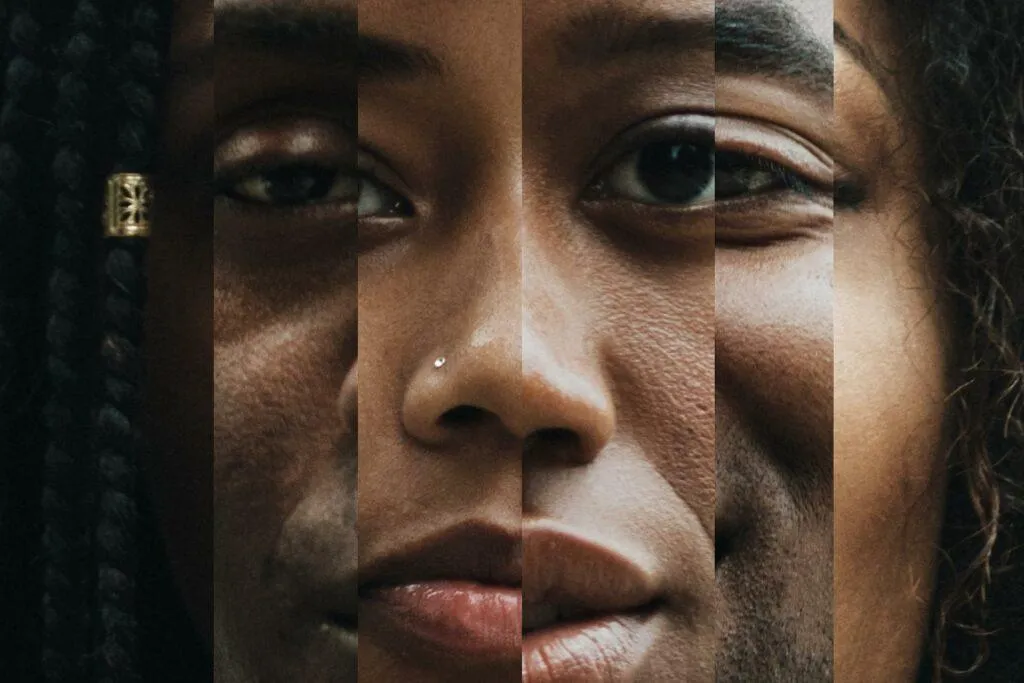 montagem de mulheres e homens negros com diferentes tons de pele