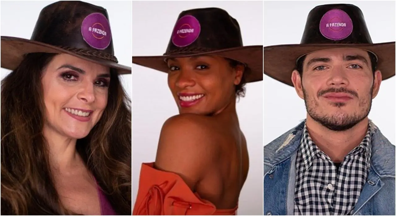 Imagem dos participantes Luiza Ambiel, Lidi Lisboa e JP Gadêlha de A Fazenda 2020