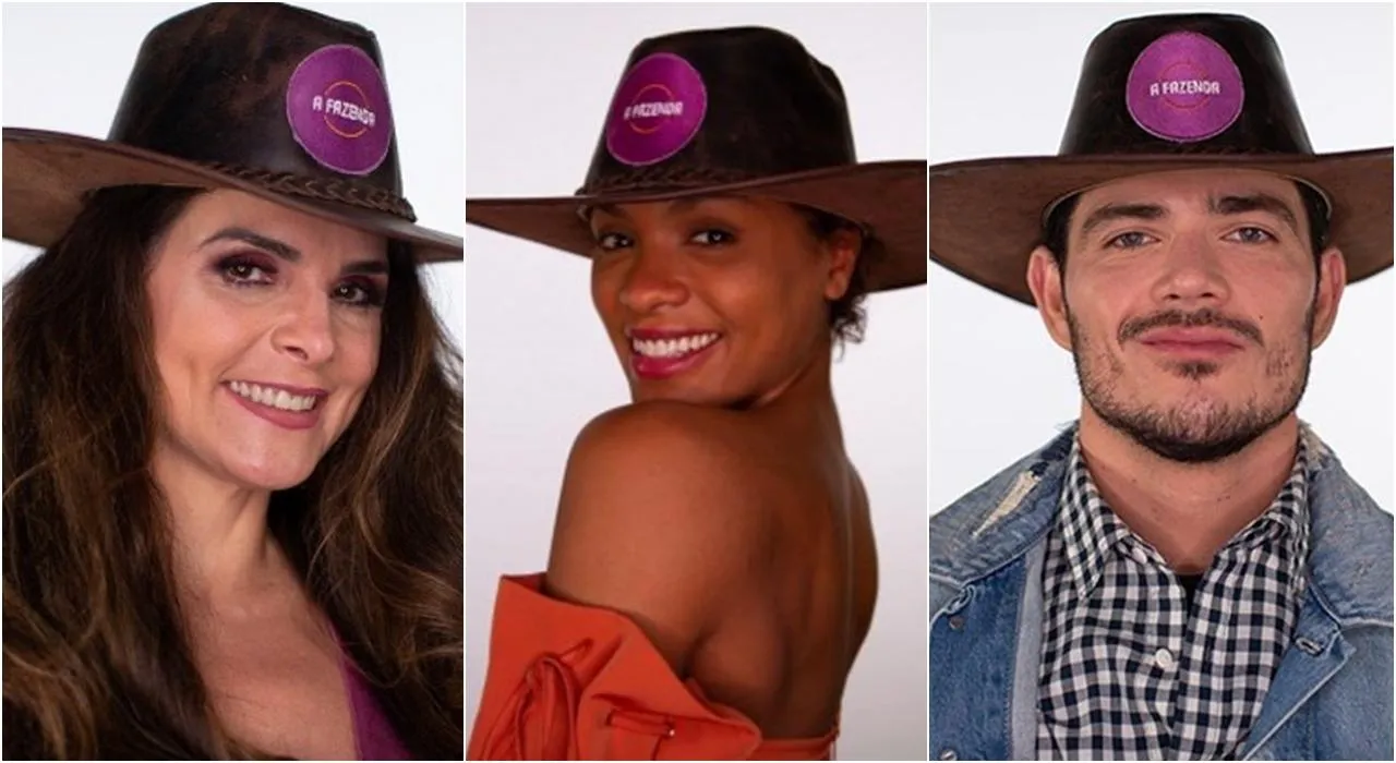 Imagem dos participantes Luiza Ambiel, Lidi Lisboa e JP Gadêlha de A Fazenda 2020