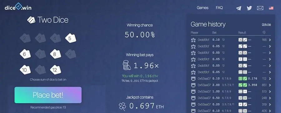 aplicação descentralizada com jogo de dados em ethereum
