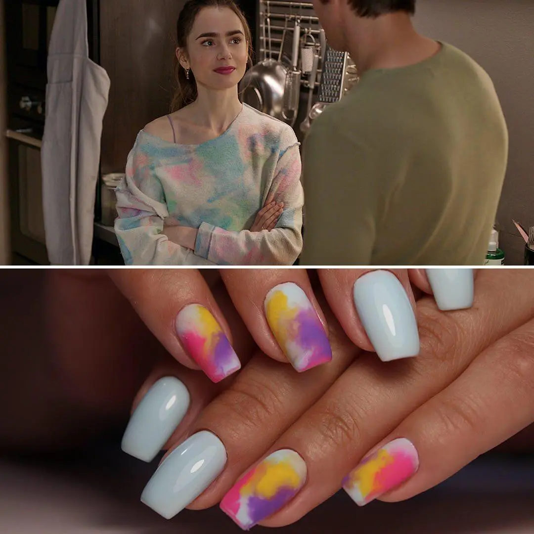 Imagem mostra nail art parecida com roupa de "Emily em Paris"
