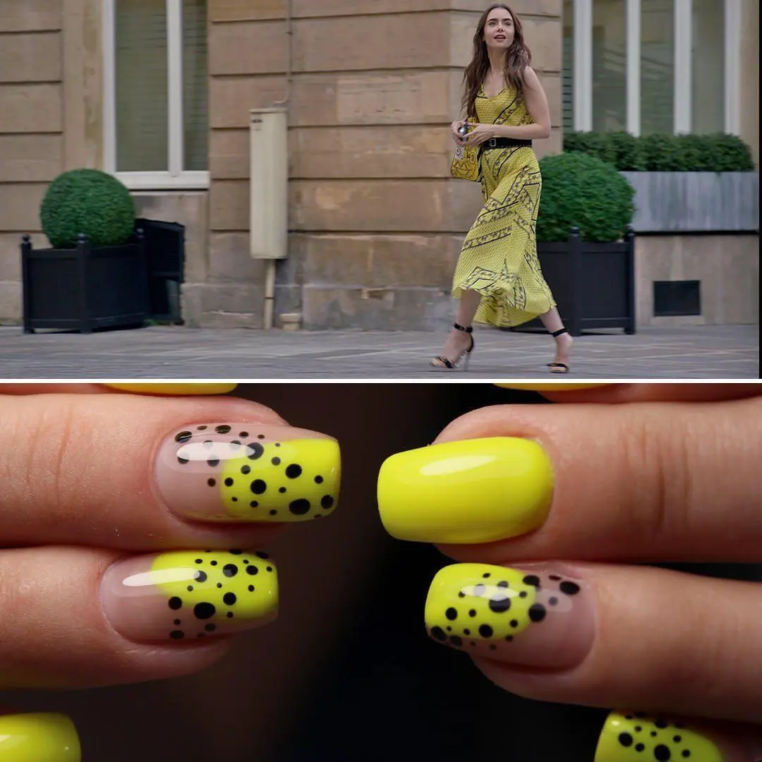 Imagem mostra nail art parecida com roupa de "Emily em Paris"