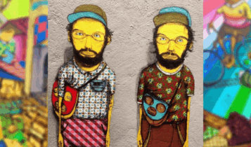 Mural com autorretrato da dupla de grafiteiros Os Gêmeos