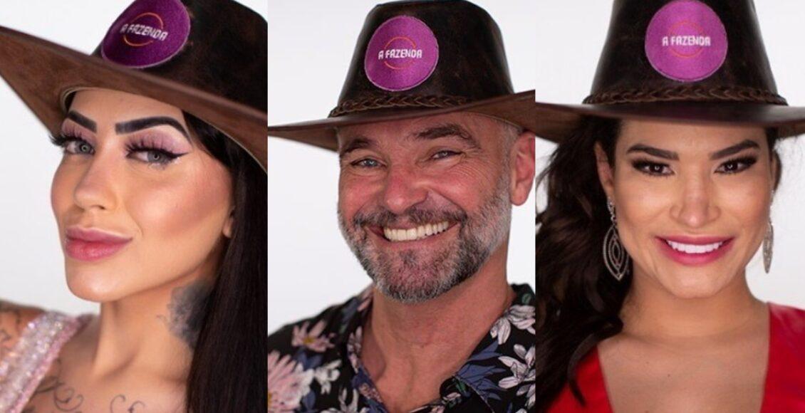 MC Mirella, Mateus Carrieri e Raissa Barbosa em A Fazenda 2020