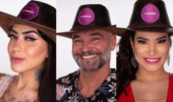 MC Mirella, Mateus Carrieri e Raissa Barbosa em A Fazenda 2020