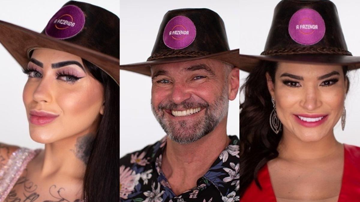 MC Mirella, Mateus Carrieri e Raissa Barbosa em A Fazenda 2020