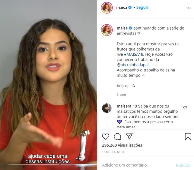 Print de Maisa falando sobre ação social