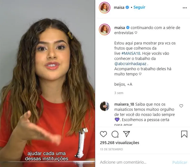 Print de Maisa falando sobre ação social