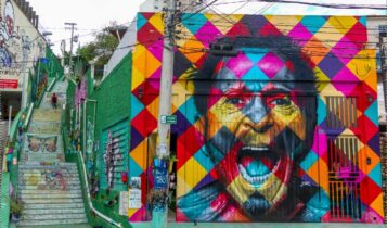 Grafite representando o cantor Tom Zé na Vila Madalena, um dos melhores bairros de SP